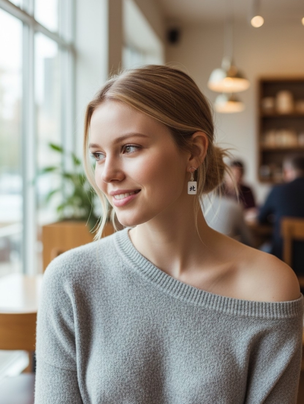 DESIGNER MAHJONG LOVERS PORCELAIN POLISHED 925 SILVER POST "NORTH"EARRINGS - Picture 4 of 4